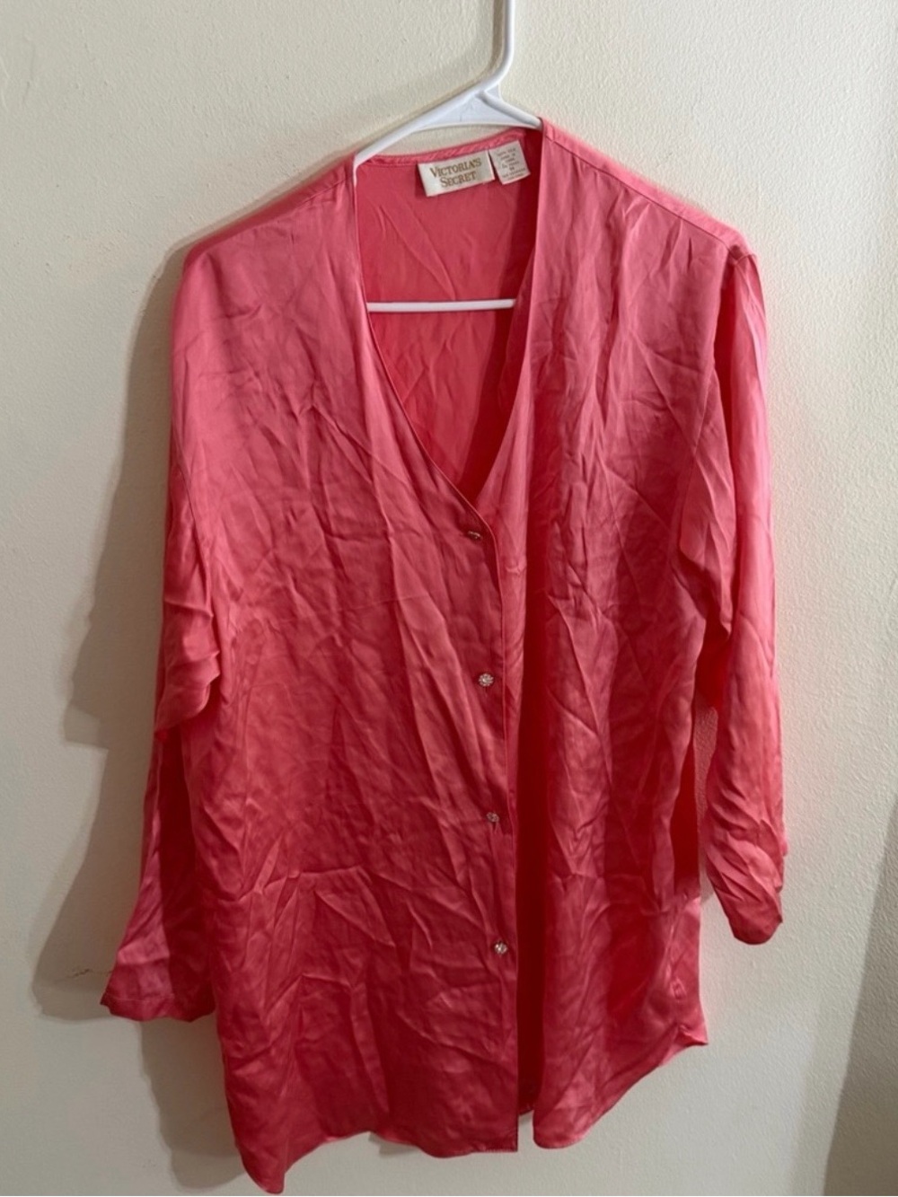 Vintage Victoria's Secret Gold Label Size Medium Pink V-Neck Button Nightgown